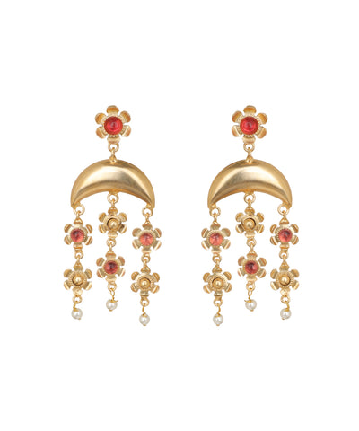 Crescent Moon Floral Dangle Earrings | Stylika
