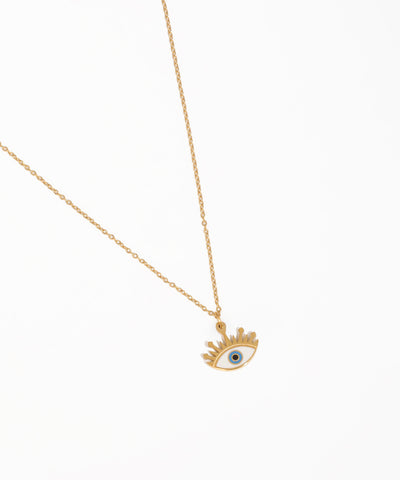 Bohemian evil eye charm pendant necklace with gold-tone chain and protective symbols