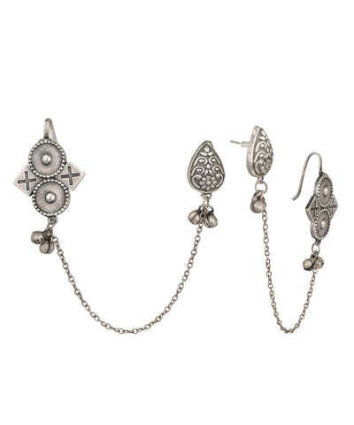 Dual Stud Connected Chain Earrings | Stylika