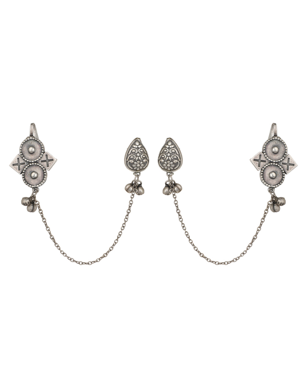 Dual Stud Connected Chain Earrings | Stylika