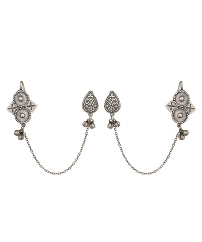 Dual Stud Connected Chain Earrings | Stylika