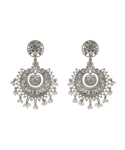 Floral Motif Chandbali Ox Earrings | Stylika
