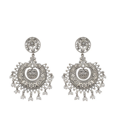 Floral Motif Chandbali Ox Earrings | Stylika