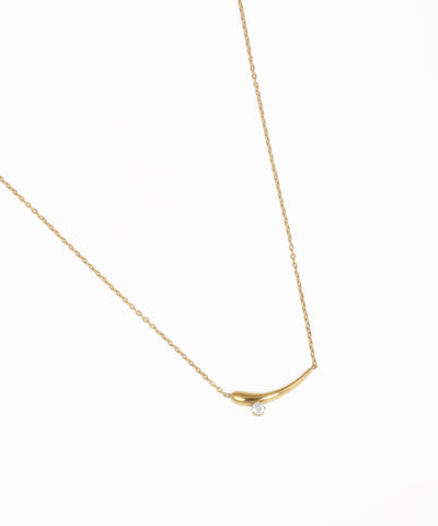 Minimal curved bar pendant necklace with crystal accents and gold-tone chain