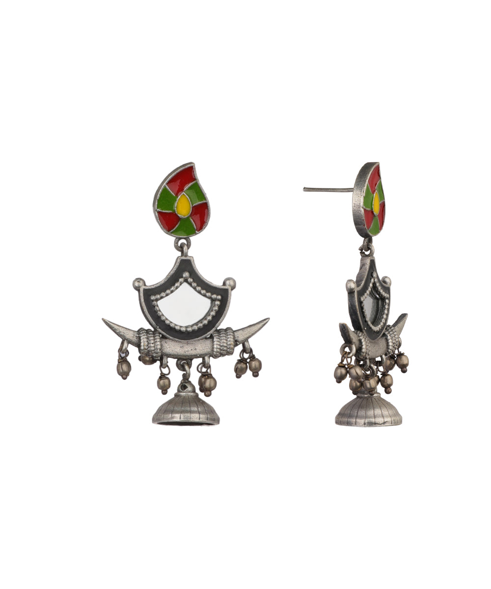 Enamel Motif Mirror Work Drop Earrings | Stylika