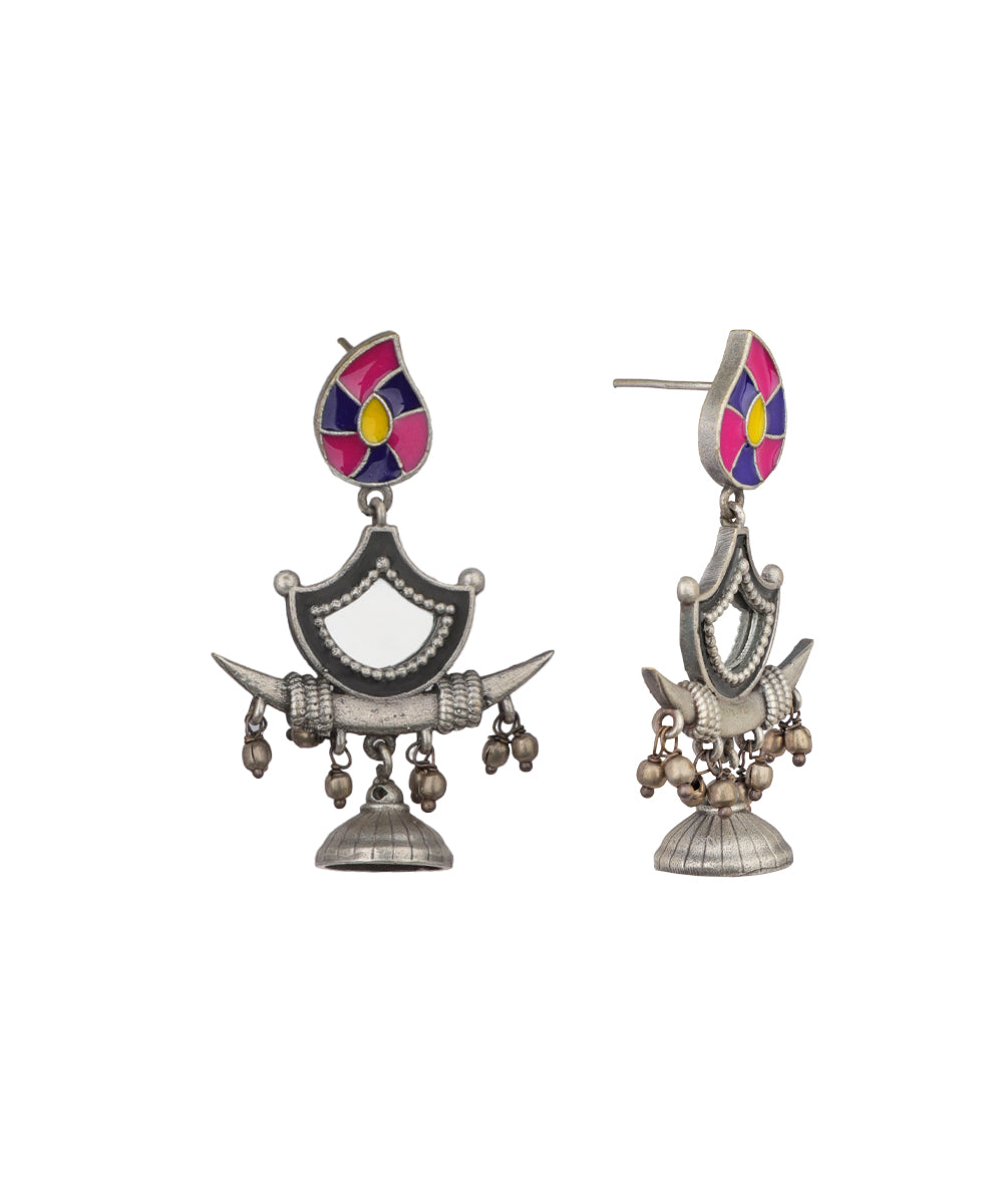 Enamel Motif Mirror Work Drop Earrings | Stylika