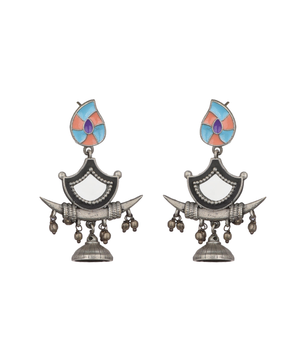 Enamel Motif Mirror Work Drop Earrings | Stylika