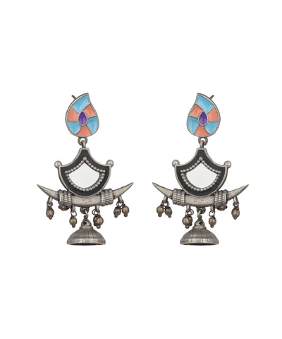 Enamel Motif Mirror Work Drop Earrings | Stylika
