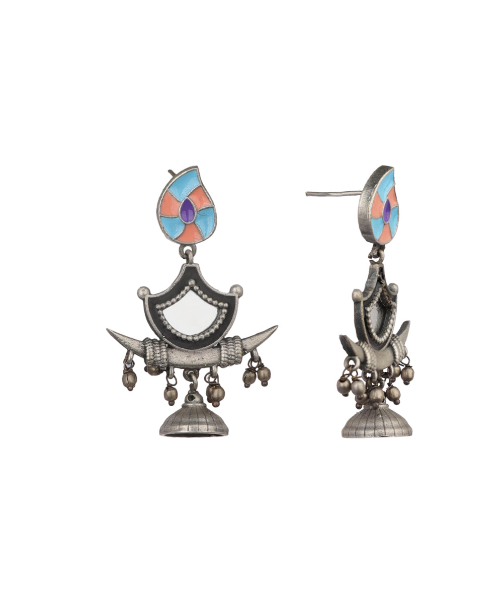 Enamel Motif Mirror Work Drop Earrings | Stylika