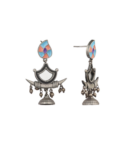Enamel Motif Mirror Work Drop Earrings | Stylika