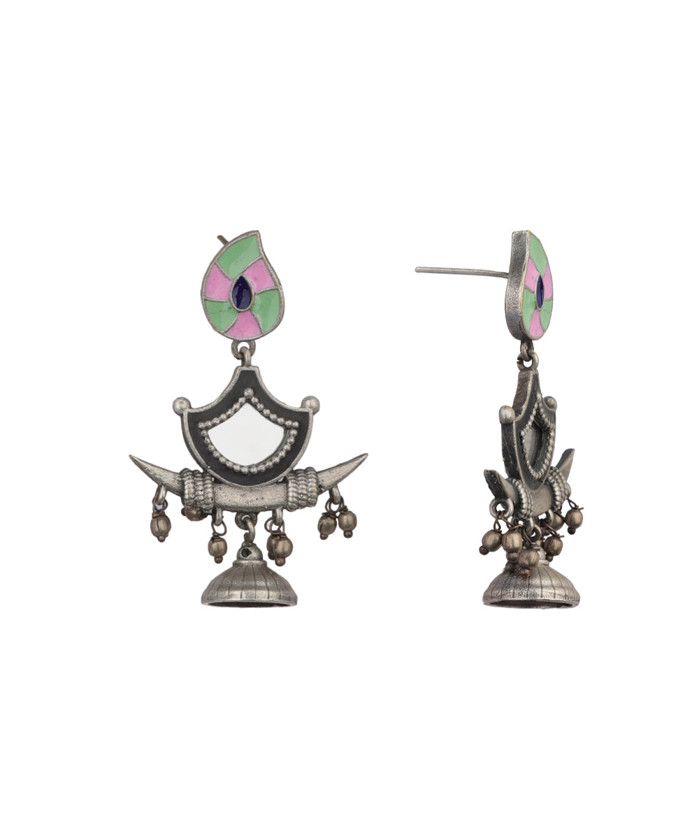 Enamel Motif Mirror Work Drop Earrings | Stylika