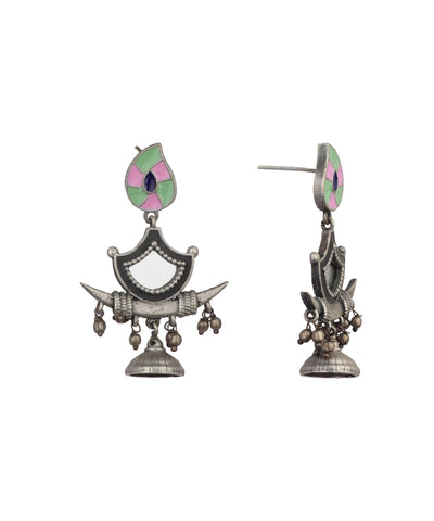 Enamel Motif Mirror Work Drop Earrings | Stylika
