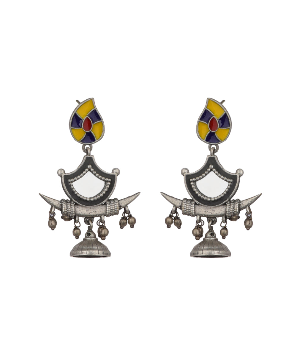 Enamel Motif Mirror Work Drop Earrings | Stylika