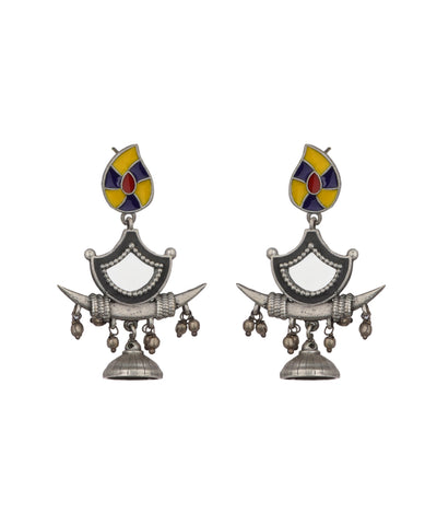 Enamel Motif Mirror Work Drop Earrings | Stylika