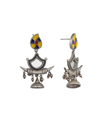 Enamel Motif Mirror Work Drop Earrings | Stylika