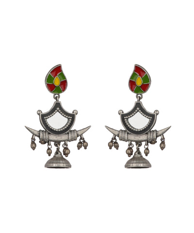 Enamel Motif Mirror Work Drop Earrings | Stylika