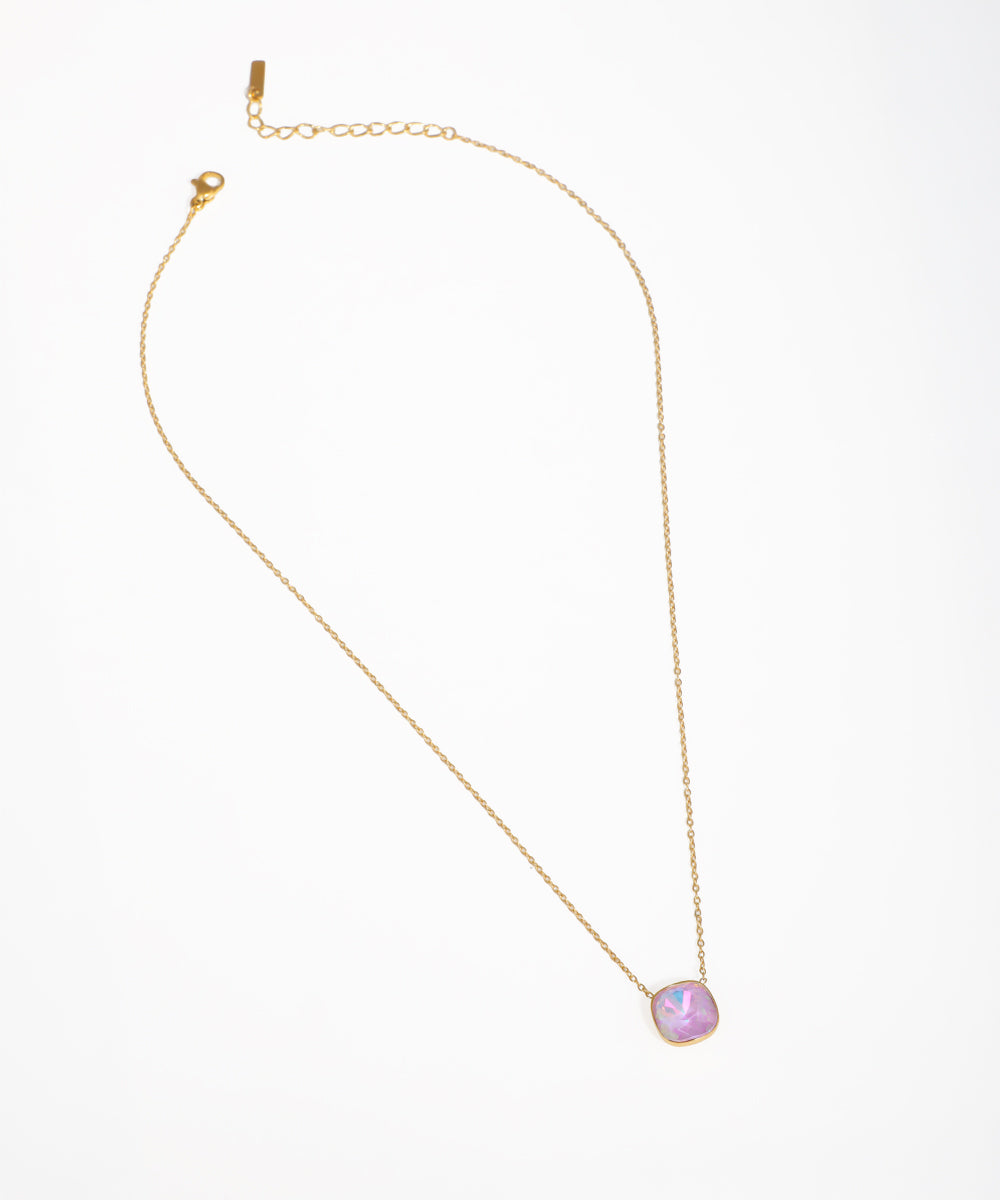 Minimal square gemstone pendant necklace in gold-tone setting
