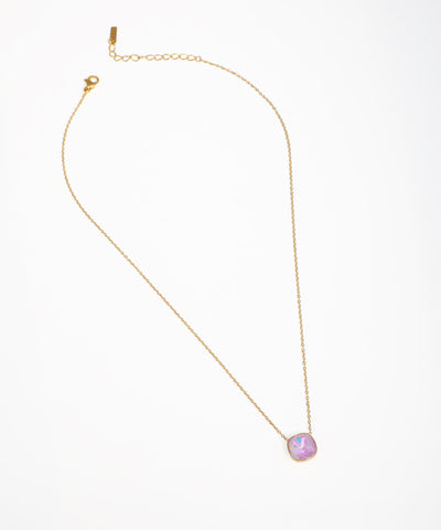 Minimal square gemstone pendant necklace in gold-tone setting