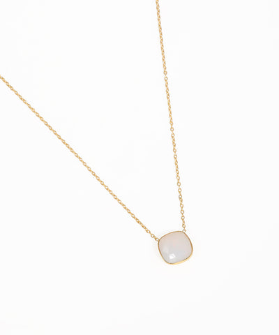 Minimal gold necklace with turquoise square pendant and delicate chain