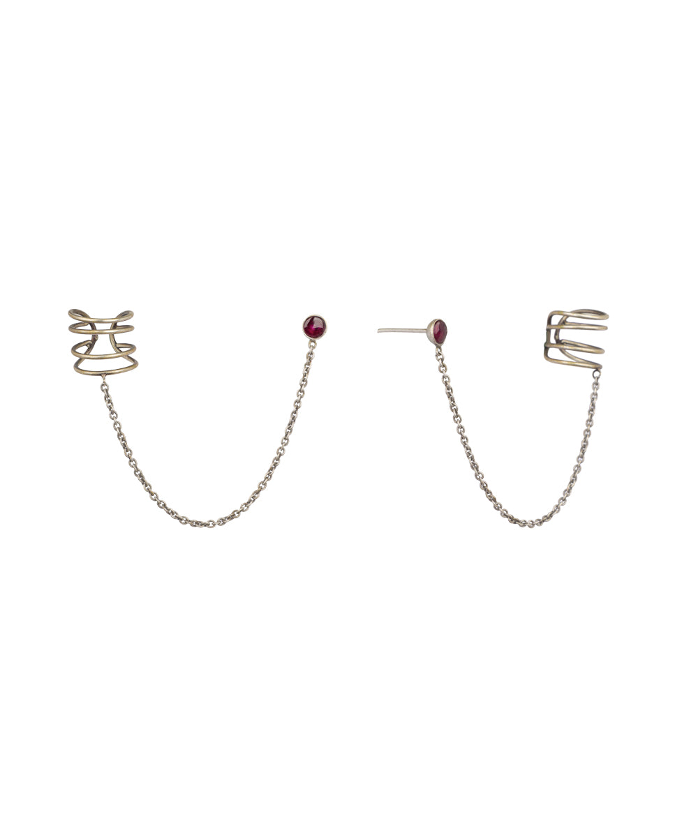 Chain Connected Ear Cuff and Stud Earrings Set | Stylika