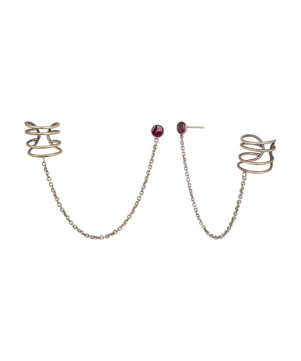 Chain Connected Ear Cuff and Stud Earrings Set | Stylika