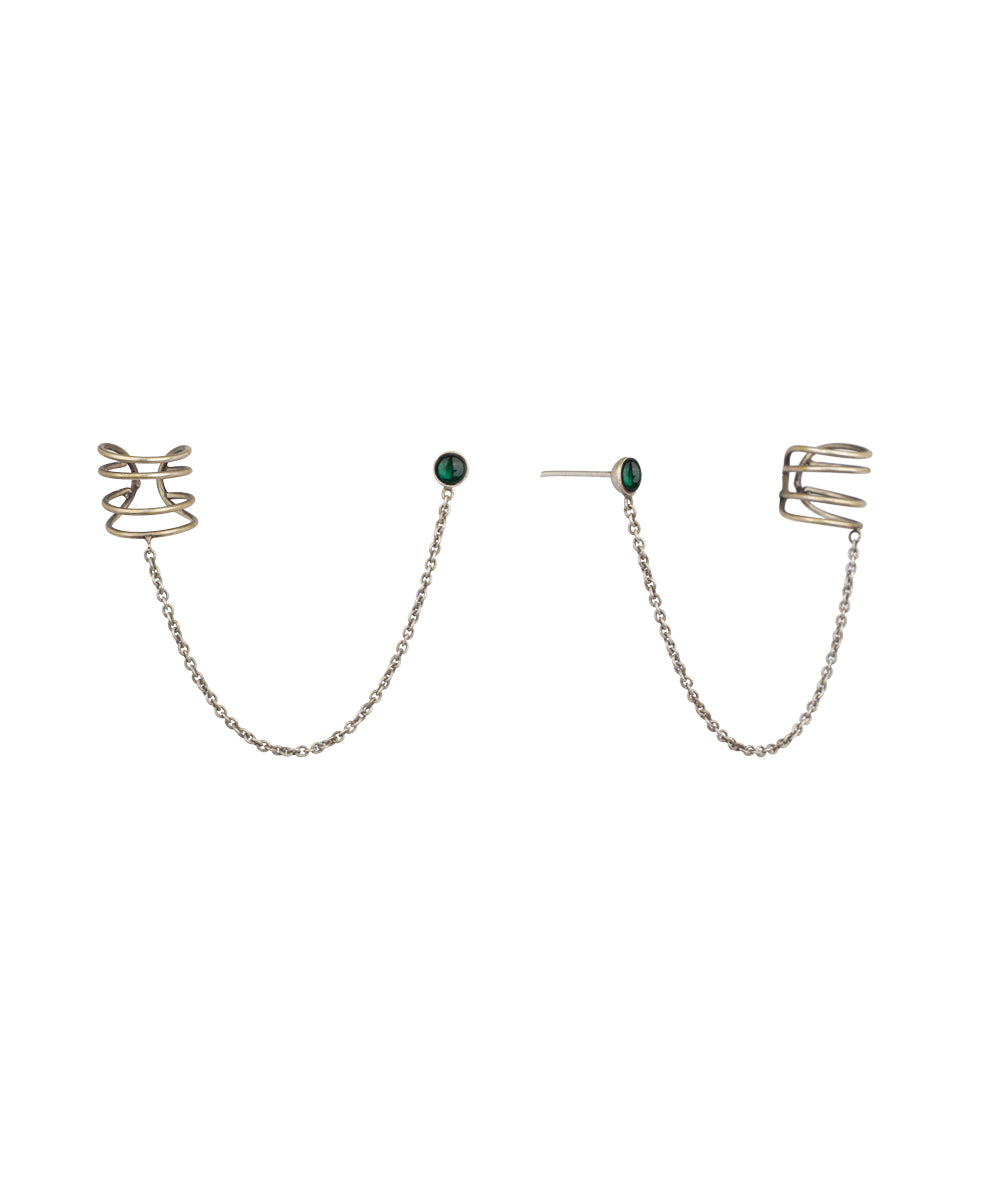 Chain Connected Ear Cuff and Stud Earrings Set | Stylika