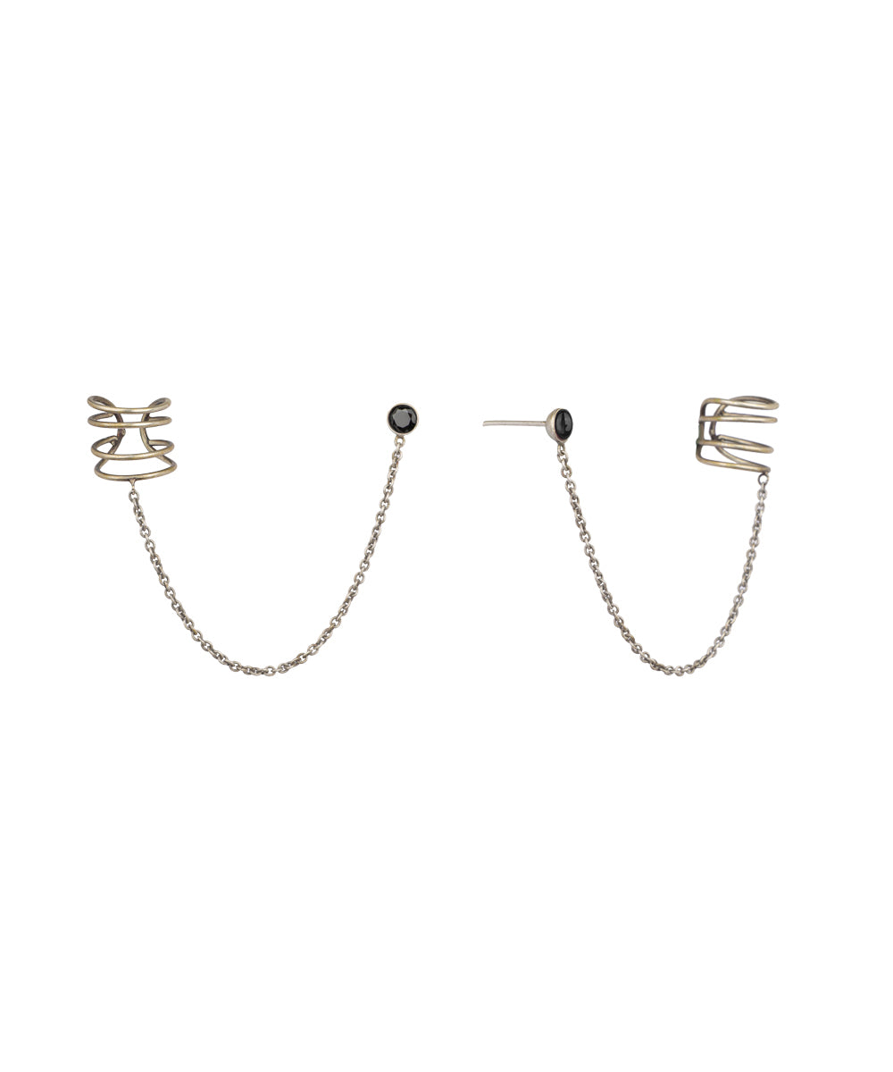 Chain Connected Ear Cuff and Stud Earrings Set | Stylika