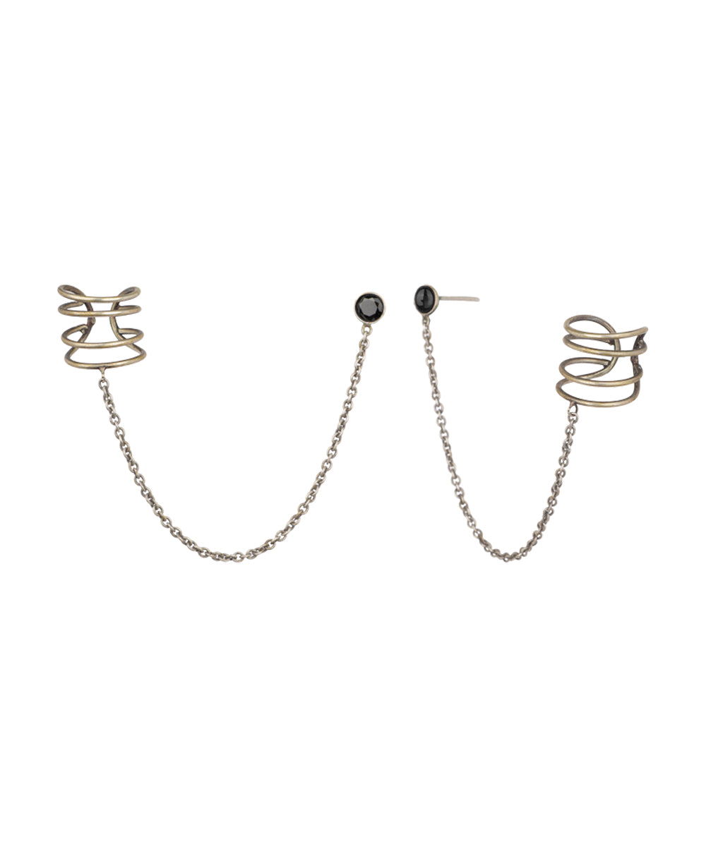 Chain Connected Ear Cuff and Stud Earrings Set | Stylika