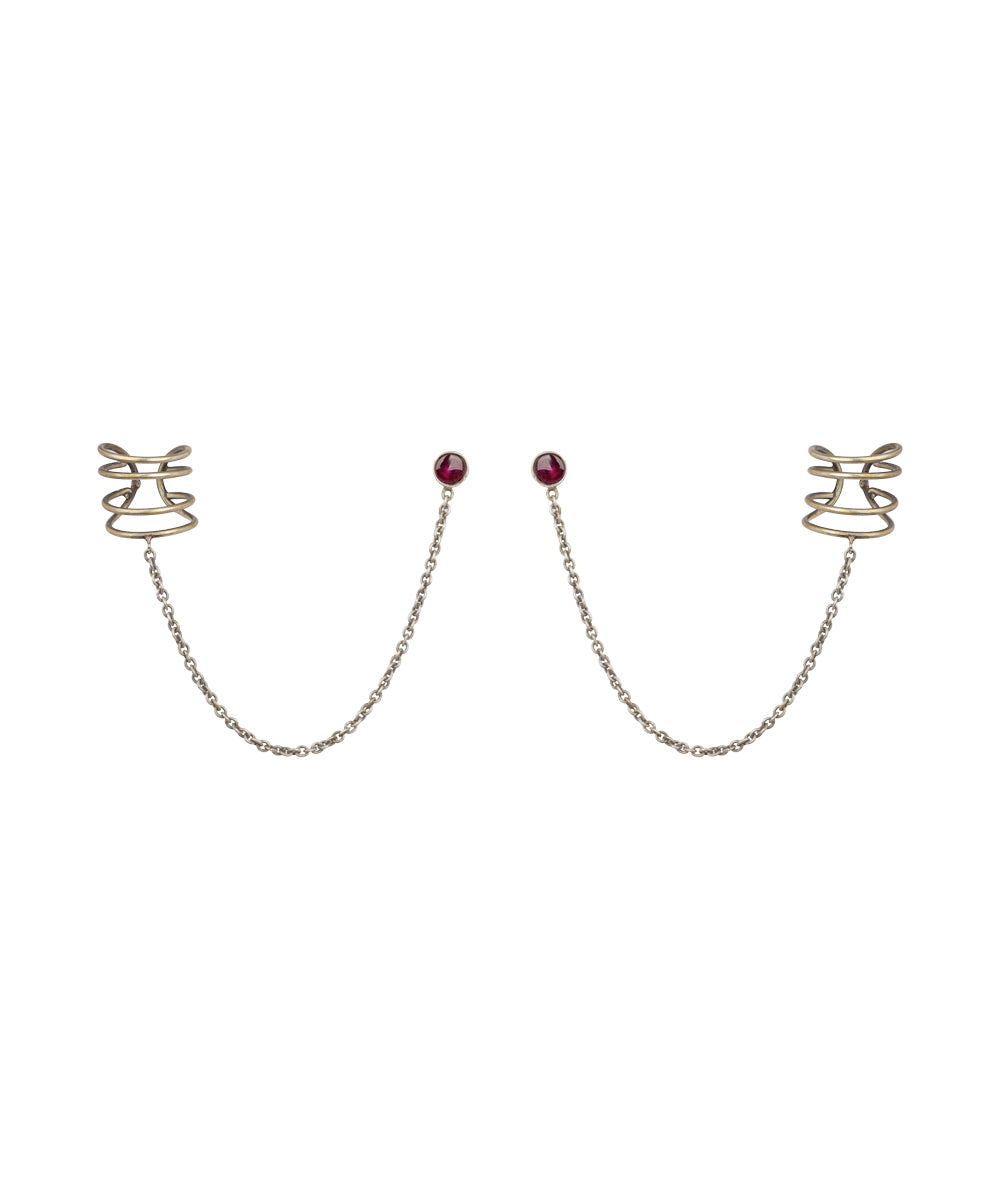 Chain Connected Ear Cuff and Stud Earrings Set | Stylika
