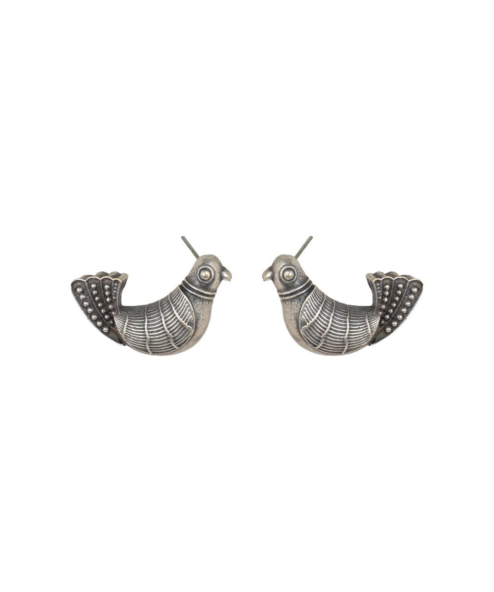 Minimalist Bird Oxidized Finish Stud Earrings | Stylika