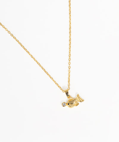 Minimalist fish pendant necklace with thin gold-tone chain