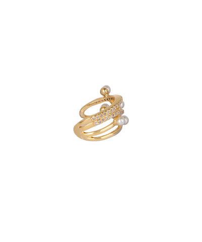 Crisscross Pearl and Crystal Detail Ear Cuff | Stylika