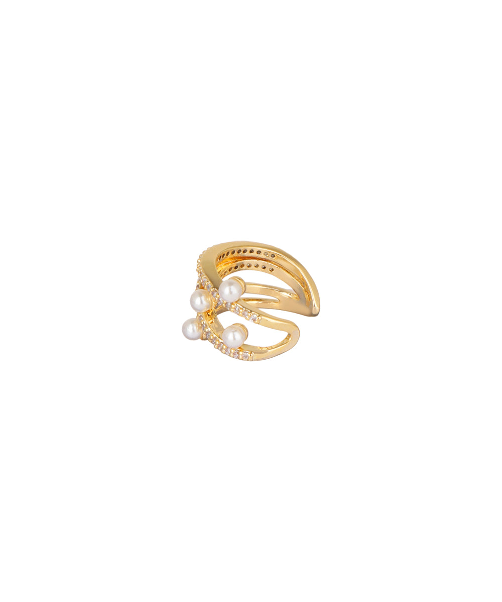 Crisscross Pearl and Crystal Detail Ear Cuff | Stylika