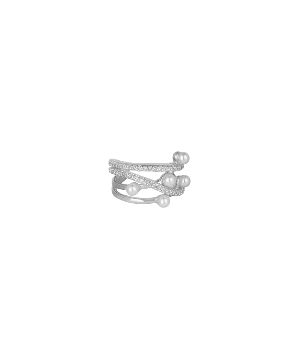 Crisscross Pearl and Crystal Detail Ear Cuff | Stylika