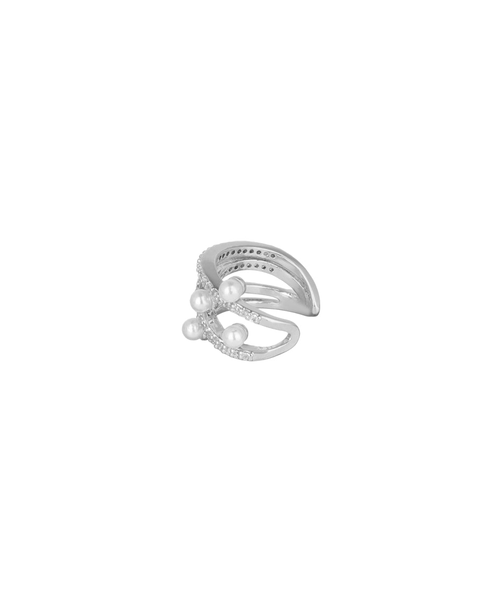 Crisscross Pearl and Crystal Detail Ear Cuff | Stylika