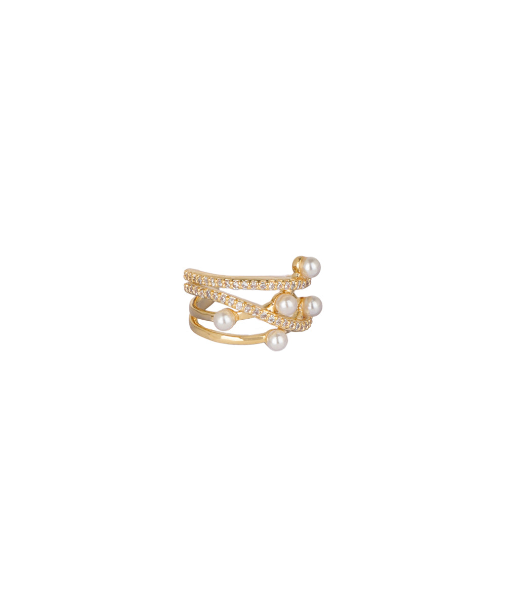 Crisscross Pearl and Crystal Detail Ear Cuff | Stylika