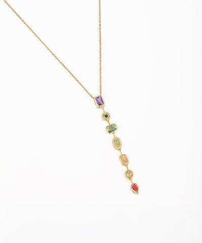 Lariat necklace with graduated crystal drop pendants and gold-tone chain