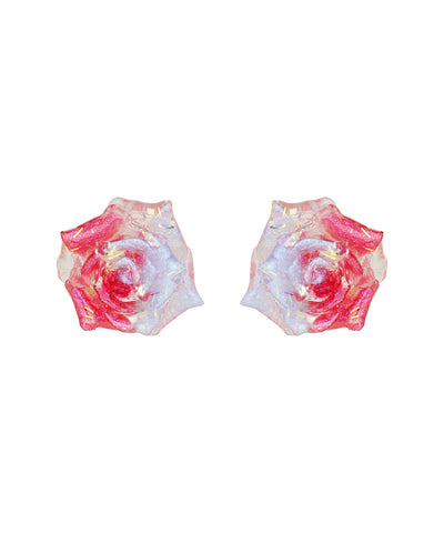 Iridescent Fuchsia Rose Stud Earrings | Stylika