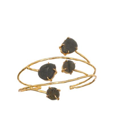 Organic Multi Stone Wrap Open Cuff Bracelet | Stylika