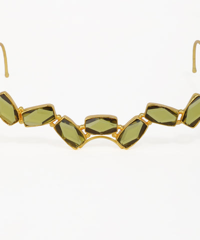 Gold facelet with geometric green gemstone links and elegant wire frame