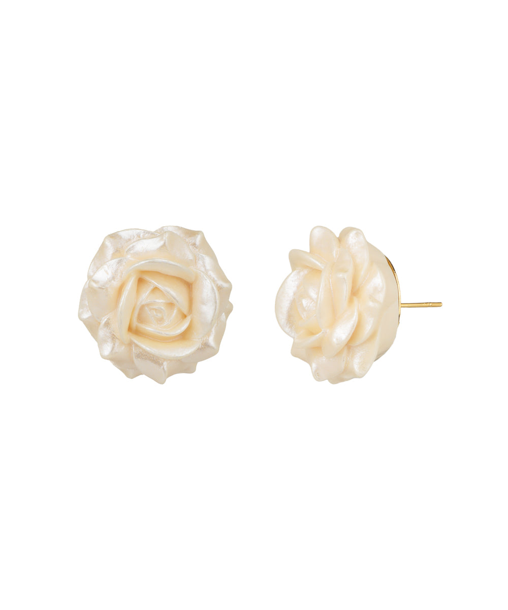 Pearl Ivory Rose Stud Earrings | Stylika