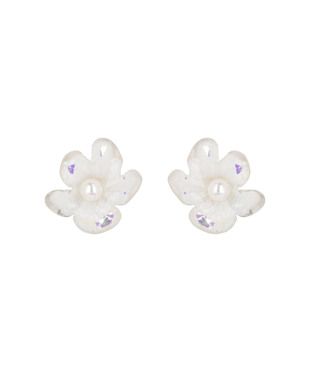Iridescent Pearl Flower Stud Earrings | Stylika
