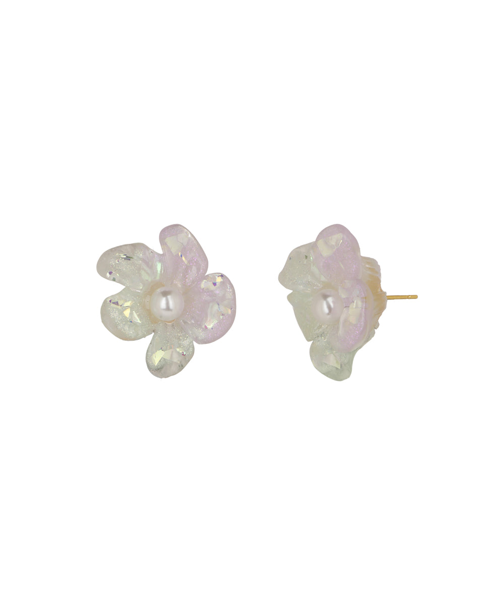 Iridescent Lilac Pearl Flower Stud Earrings | Stylika