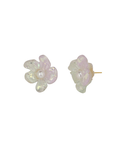 Iridescent Lilac Pearl Flower Stud Earrings | Stylika