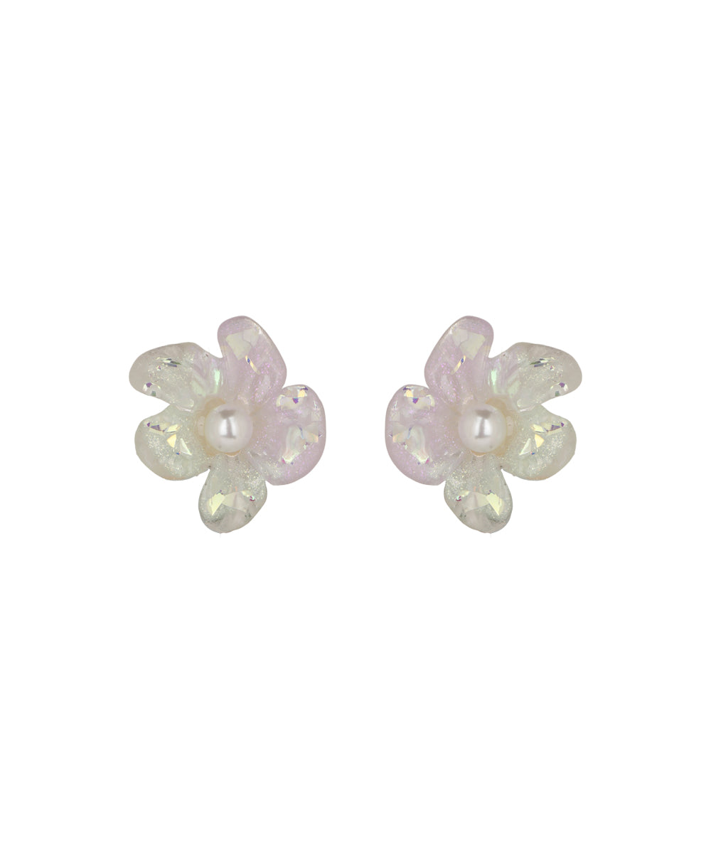 Iridescent Lilac Pearl Flower Stud Earrings | Stylika