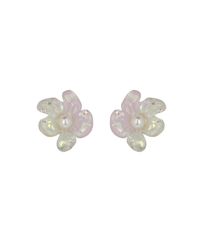 Iridescent Lilac Pearl Flower Stud Earrings | Stylika