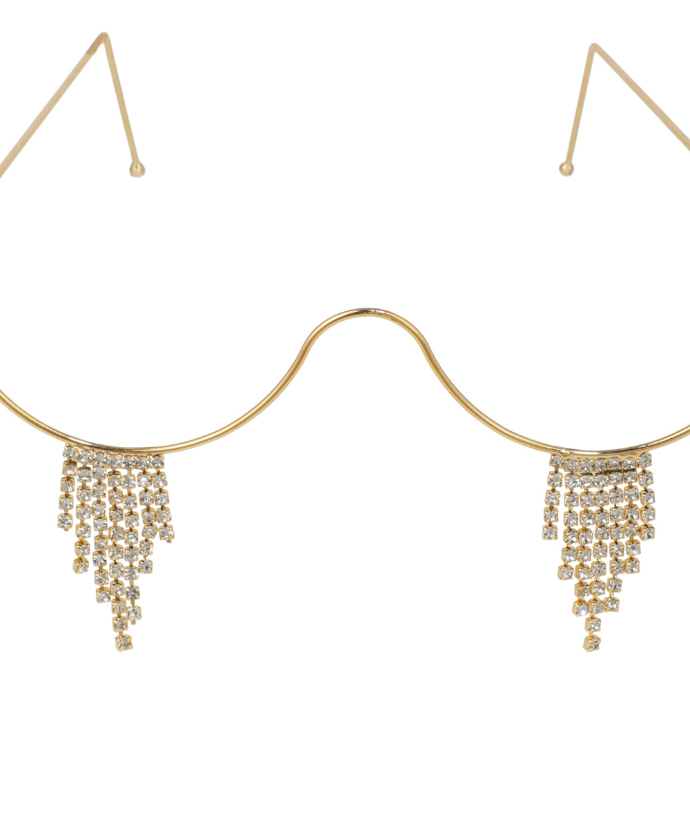 Decorative wire facelet with draped crystal fringe and open-frame design