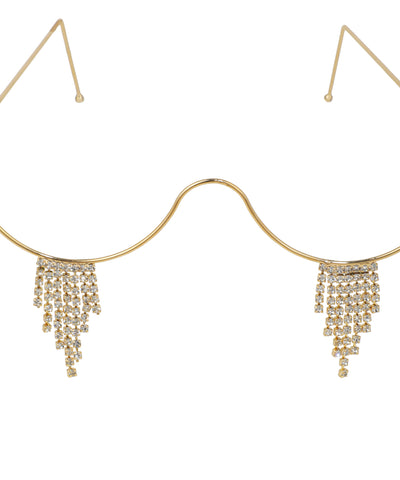 Decorative wire facelet with draped crystal fringe and open-frame design