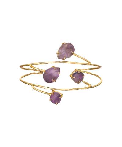 Organic Multi Stone Wrap Open Cuff Bracelet | Stylika