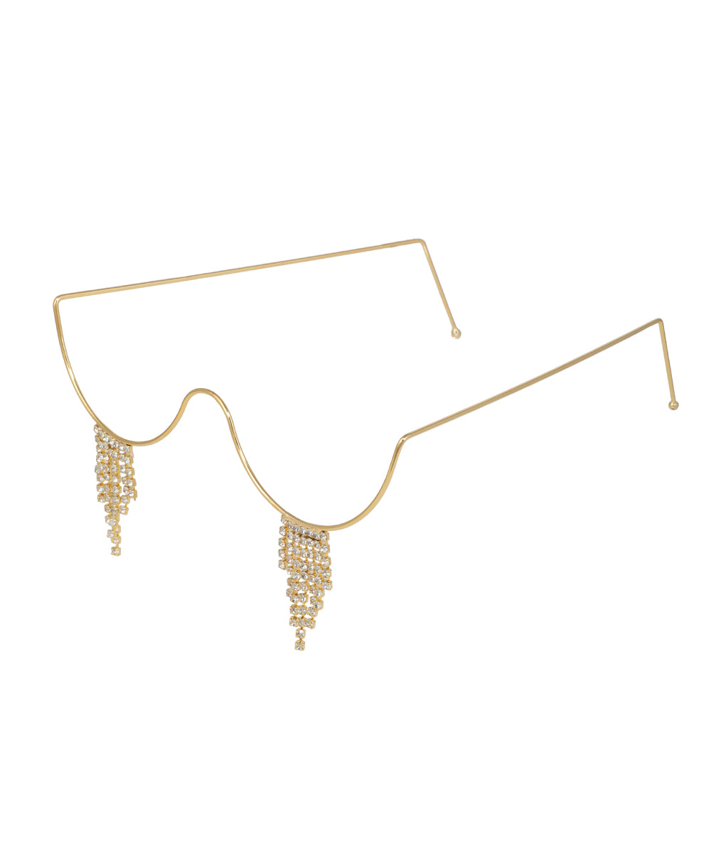 Statement facelet featuring crystal chain fringe on a minimalist gold frame